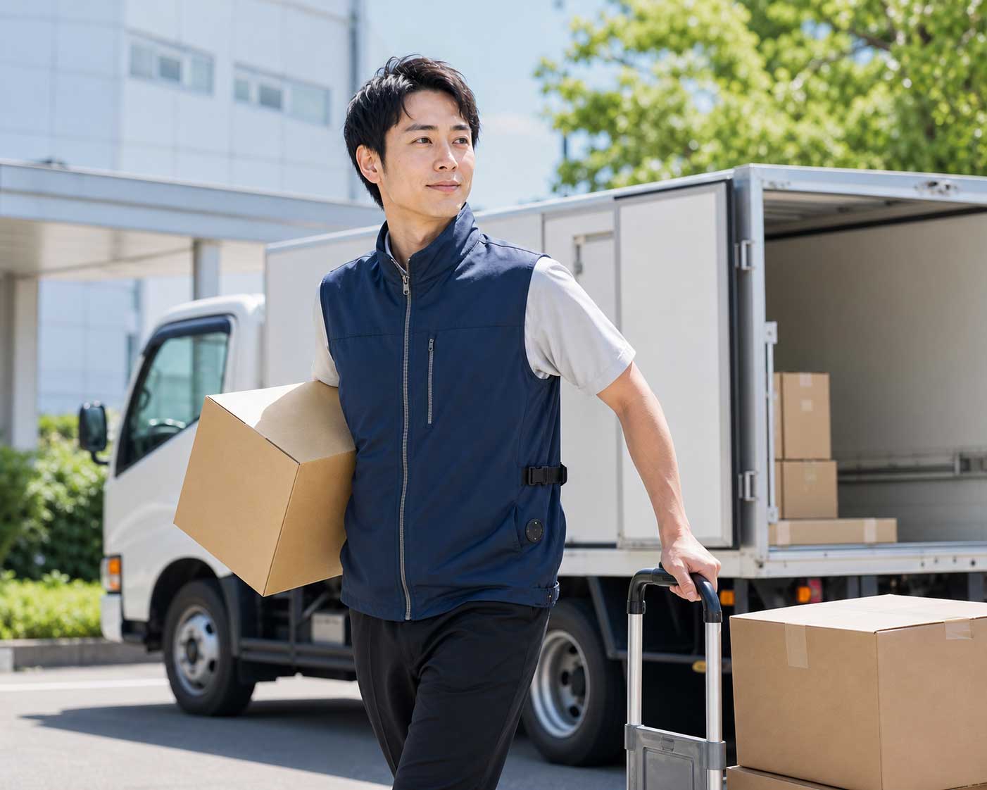 屋外配送作業でAT601を着用するスタッフ